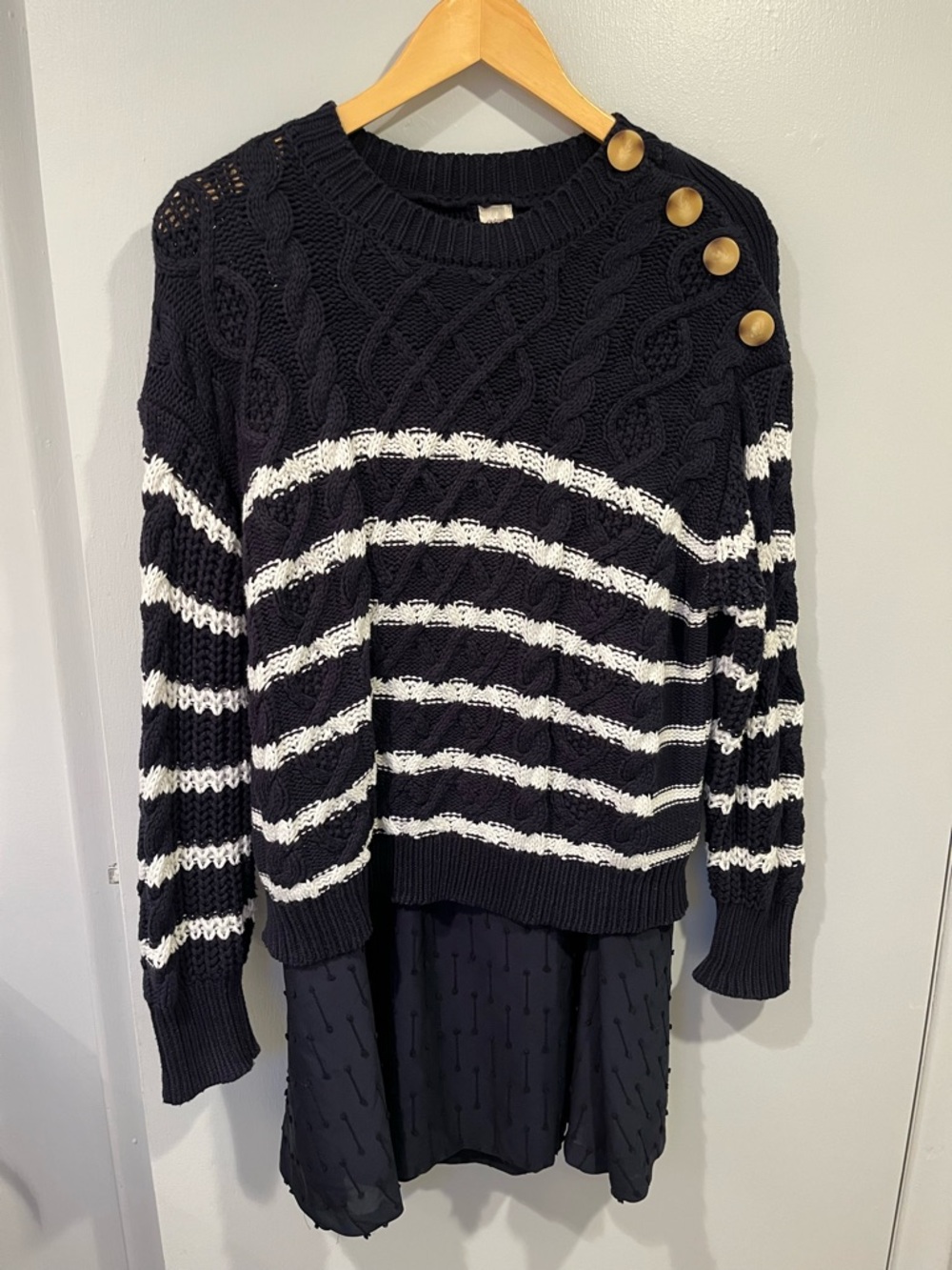 Autres Filles navy & white cotton blend sweater